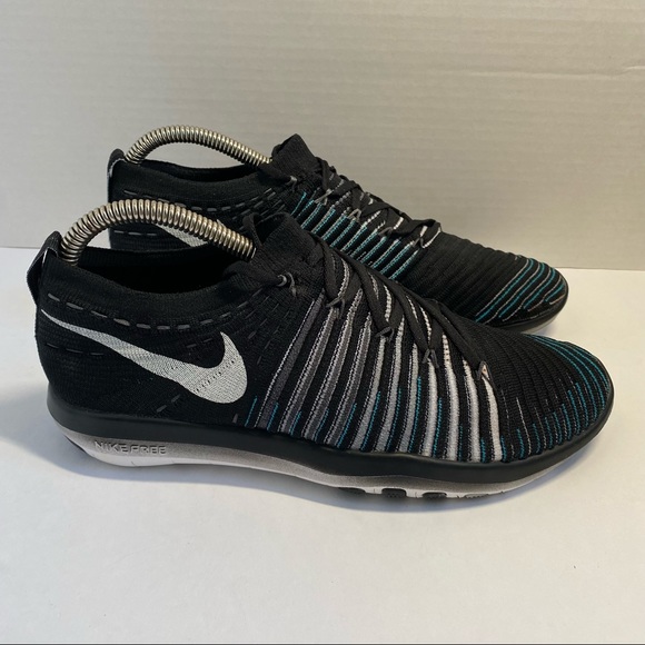 Nike Free Transform Flyknit Training Running Shoe 'Black Grey' Teal Women 8 EUC